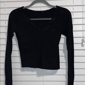 long sleeve sweater top with lace trimming